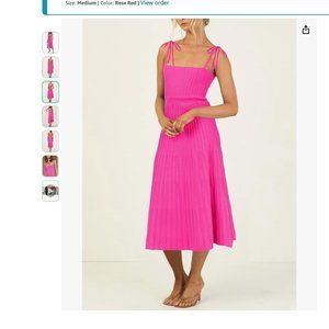 Amazon ARTFREE Barbie Pink Ribbed Knit Summer Maxi Dress Tie Straps Square Neck